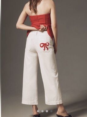 The Colette Bow Corduroy Crop Wide-Leg Trousers by Maeve size 26